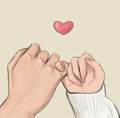 two hands touching each other with a red heart above them