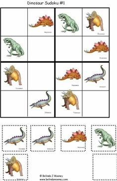 dinosaur sudoku 1 worksheet with pictures