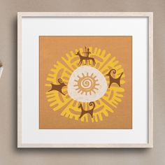 an art print with animals and sun on it