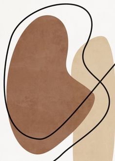 an abstract painting with lines and shapes in brown, beige and tan colors on a white background