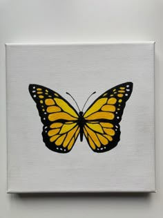 a painting of a yellow butterfly on a white background