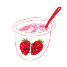 a drawing of a bowl of yogurt with strawberries