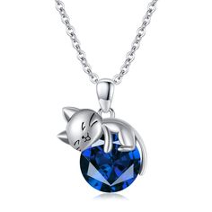 PRICES MAY VARY. Design: Cat birthstone necklace for women or girl. It is cute and delicate cat necklace.Spetember birthstone created sapphire necklace. Material: It is made of 925 sterling silver. Size: Cat pendant's size is 0.83 inch*0.79 inch. The chain is 18 inches chain with 2 inches extender chain. Gift: It is a surprised gift for your daughter, mother, wife, girlfriend, best friend, granddaughter, sister or yourself when on Mother’s Day, Valentines Day, Anniversary, Graduation, Birthday, Silver Cat Pendant, Cat Pendant Necklace, Sterling Silver Cat, Cat Pendant, Daughter Mother, Silver Cat, Sapphire Pendant, Cat Pendants, Cat Necklace