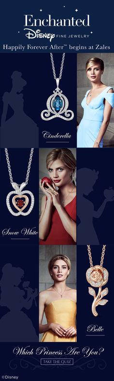 an advertisement for a jewelry store with pictures of women in different outfits and necklaces