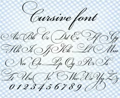 cursive font and numbers on a blue checkered background