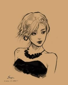 a drawing of a woman wearing a black dress