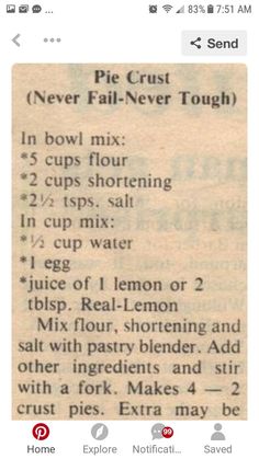 an old newspaper article with instructions on how to make pie crusts for cupcakes