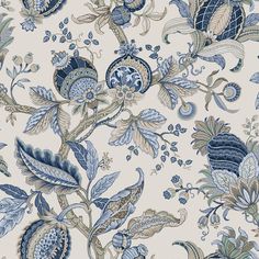 sample jacobino edra blue wallpaper from cottage chic collection by galerie wallcoverings 1 Blooming Garden, Floral Leaves, W Wallpaper, Wall Papers, Botanical Wallpaper, Wood Wallpaper, Burke Decor, Room Wallpaper, Designers Guild