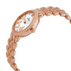 18kt rose gold case with a 18kt rose gold bracelet. Diamond set bezel. White mother of pearl dial with gold-tone hands and Roman numeral and diamond hour markers. Dial Type: Analog. Omega Calibre 4061 quartz movement. Scratch resistant sapphire crystal. Case size: 27.4 mm. Round case shape. Band width: 15 mm. Water resistant at 30 meters / 100 feet. Functions: hour, minute. Luxury watch style. Watch label: Swiss Made. Omega De Ville Prestige Diamond Ladies Watch 424.55.27.60.55.003.specs:Case Ca Bracelet Diamond, Rose Gold Case, Style Watch, Roman Numeral, Rose Gold Bracelet, Diamond Set, Gold Case, Ladies Watch, Roman Numerals