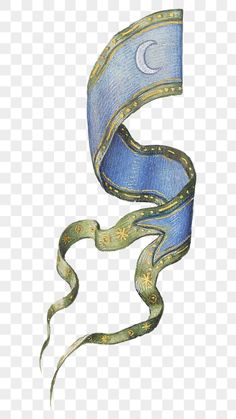 a drawing of a blue ribbon with stars and crescents on it, transparent background