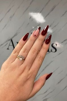 trendy burgundy nail designs in dark red hues for a polished look From classy black and short French tips to chrome and acrylic short nails these elegant nail art ideas are perfect for your next manicure Boost your nail game with sophisticated burgundy nail designs.
#burgundynails #nailtypes #nail shape chart #nudenails
#minimalistnails #frenchnails #winenails #winerednails
#unghiebordeauxgel #redwinenails #unghiebordeaux Wine Burgundy Nails, Vintage Red Nails Retro, Maroon Tips On Nails, Burgandy Fall Nails 2022, Dark Red Nails With Design Ideas, Burgundy Nails Almond Shape, Wine Red Nails Almond, Deep Wine Nails, Minimalist Red Nails