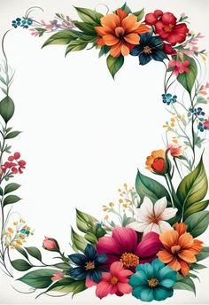 a floral frame with flowers and leaves