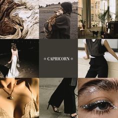 a collage of photos with the caption capricorn written in black and white