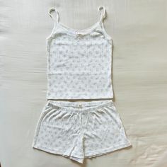 Bnwt Brandy Melville/John Galt White And Baby Blue Teddy Bears Lace Eyelet Bow Tank With White And Baby Blue Teddy Bears Eyelet Emery Pajama Shorts Matching Set Coastal Pajama Set, Brandy Matching Pjs, Cute Matching Sets Comfy, Pajamas Brandy Melville, Matching Clothing Sets, Brandy Melville Pyjama Set, Cute Floral Pajamas, Brandy Melville Pointelle, Matching Pajama Sets Aesthetic