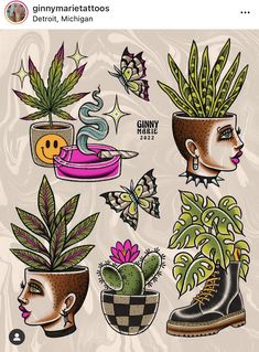 an image of some plants and flowers on a sticker sheet with the words ginny martatos