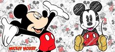 two mickey mouses are standing next to each other