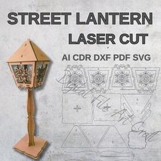 an advertisement for a laser cut lamppost with flowers on it and the text, street lantern laser cut