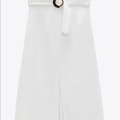 Zara White Skirt With Gold Buckle Belt Nvt Size Small Chic Summer Belted Maxi Skirt, Elegant Belted Skirt For Day Out, Chic White Maxi Skirt By Zara, Chic White Belted Skirt, Elegant White Belted Skirt, Zara White Maxi Skirt, Chic Knee-length Zara Skirt, Elegant Knee-length Beach Skirt, Zara White Midi Skirt