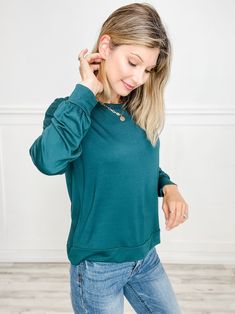 Embrace effortless style with our Crew Neck Long Sleeve Relaxed Fit Rayon Terry Top. Designed with a classic crew neck and a laid-back fit, this top offers both comfort and versatility. The soft rayon terry fabric feels gentle against the skin, making it perfect for all-day wear. Whether you're lounging at home or out and about, this top adds a touch of relaxed sophistication to your everyday wardrobe. 95%RAYON, 5%SPAN Green Crew Neck Top For Loungewear, Green Crew Neck Tops For Layering, Green Casual Long Sleeve Top For Layering, Casual Green Long Sleeve Top For Layering, Green Relaxed Fit Long Sleeve Crew Neck Top, Versatile Crew Neck Tops In Solid Color, Versatile Solid Color Crew Neck Tops, Green Stretch Long Sleeve Top With Crew Neck, Casual Green Tops With Ribbed Cuffs