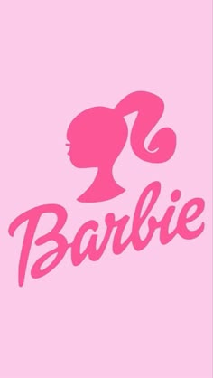 the word barbie written in pink on a pink background with an image of a woman's head