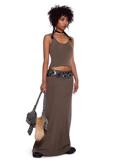 This skirt set includes a tank top that has a washed waffle knit construction, a scoop neckline, a lettuce hem, and a matching maxi skirt. Waffle Knit Top Outfit, Earthy Clothes, Knitted Top Outfit, Current Mood Clothing, Earthy Outfits, Lace Layers, Lettuce Hem, Pride Outfit, Knit Tank Top