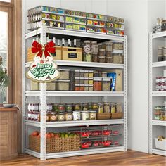 an organized pantry with lots of food and spices