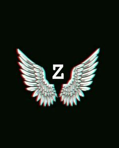 two white wings with the letter m on them are in front of a black background