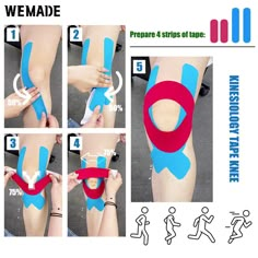 Stabilise your knee with kinesiology tape. #kinesiology #sportstape #musclepain #kneetape It Band Kt Taping, Sports Tape Knee, How Do You Kt Tape Your Knee, Athletic Tape Knee, Ankle Kinesio Taping, Knee Kt Taping, How To Tape Knee For Support, Kinetic Tape Knee, Knee Kinesiotaping