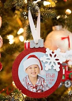 a christmas ornament hanging from a tree