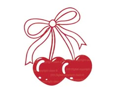 two cherries with a bow and ribbon