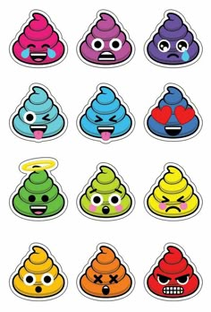 an assortment of different colored poop stickers