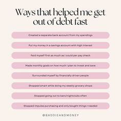 a pink poster with the words ways that helped me get out of debt fast