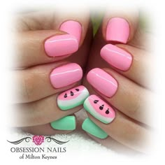 Long Nails Art, Nails Watermelon, Watermelon Nail, Art Nail Ideas, Long Nail Art, Watermelon Nails, Summer Gel Nails