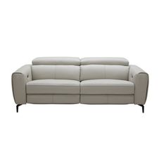 a white leather couch with two reclinings on the back and one arm extended