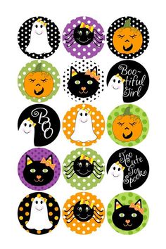 halloween stickers with black cats and pumpkins