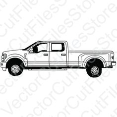 a black and white drawing of a pickup truck