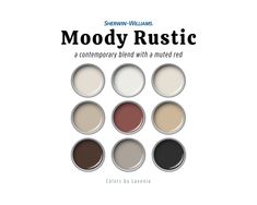 the book cover for moody rustic by sheryln williams, featuring six different shades of