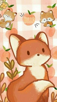 an illustration of a fox with leaves and flowers around it