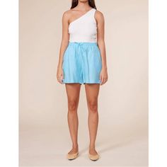 Lucy Paris Women's Kelia Blue Linen High Waisted Shorts Size Large Bright Blue Linen Shorts From Lucy Paris. Elastic Stretch And Drawstring Waist Band. Side Pockets. Cotton Lining. Linen Hand Wash Cold Lined. Approx. Measurements: Inseam: 4.5" Waist: 30" Leg Opening: 26" New With Tags. G Blue Vacation Shorts With Short Inseam, Blue Shorts With Short Inseam For Vacation, Blue Bermuda Summer Bottoms, Summer Blue Short-length Bottoms, Fitted Pajama Shorts For Summer, Blue Pajama Shorts For Daywear, Chic Light Blue Beach Bottoms, Light Blue Summer Bottoms For Day Out, Light Blue Bottoms For Summer Day Out