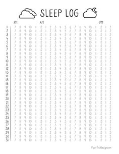 the sleep log is shown in black and white, with numbers on each page to indicate it