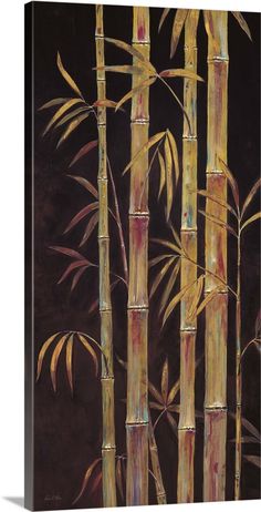 a painting of bamboo trees against a dark background