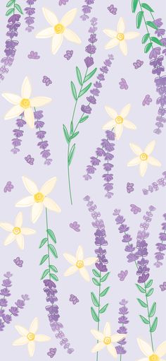 a purple and yellow flower pattern with green leaves on the bottom right hand corner is an image of several different types of flowers