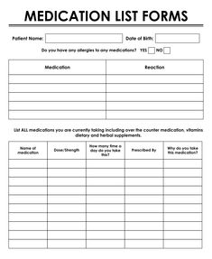 the medical list form is shown in black and white