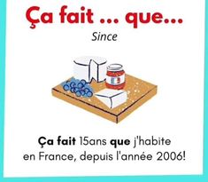 a poster with the words ca fatt que since in french and an image of grapes on a cutting board