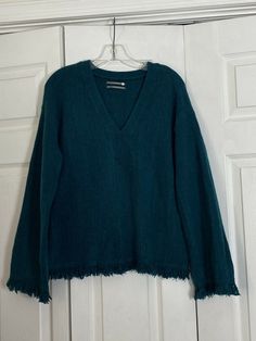 Anthropologie Size Medium Joy Fringed V-Neck Women’s Pullover Sweater Dark Teal. V neckline Long sleeves Fringe on bottom hem and cuffs Very good condition with minor wear on fringe Pet and smoke free home Please email with any questions 1812 Dark Teal Clothes, Teal Clothes, Teal Outfits, Distressed Tee, Teal Top, Neck Women, Dark Teal, Silk Satin, Pullover Sweater