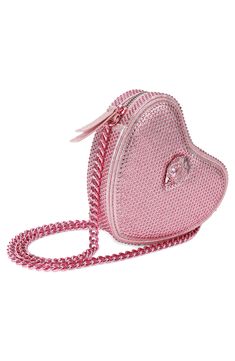 A signature eagle head accents the jewel-encrusted exterior of a heart-shaped bag fashioned with a tonal chain crossbody strap. Top zip closure Chain crossbody strap Interior wall pocket Lined Textile Imported Pink Girly Things Accessories, Heart Crossbody Bag, Hello Kitty Purse, Heart Shaped Bag, London Kensington, Micro Bags, Icon Shoes, Y2k Pink