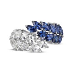 Build fresh new looks with this beautiful blue and white lab-created sapphire leaf cluster ring. Sterling silver Showcases leaf-like marquise-cut blue and white lab-created sapphires in a half-and-half design Gold Layered Bracelets, Neil Lane Engagement Rings, Pearl Diamond Jewelry, Cross Jewelry Necklace, Fan Jewelry, Bezel Engagement Ring, Diamond Wedding Rings Sets, White Lab, Half And Half