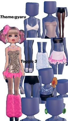 several different types of clothes and shoes for the doll's body type, including bras