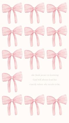 pink bows are arranged in rows on a white background