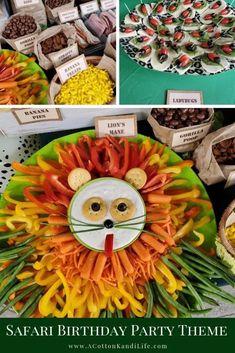 a lion themed birthday party with lots of food